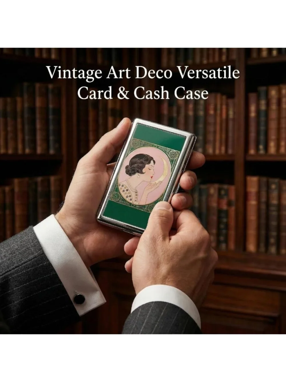 Vintage Art Deco Slim Metal Wallet - Versatile Card & Cash Case for Men & Women